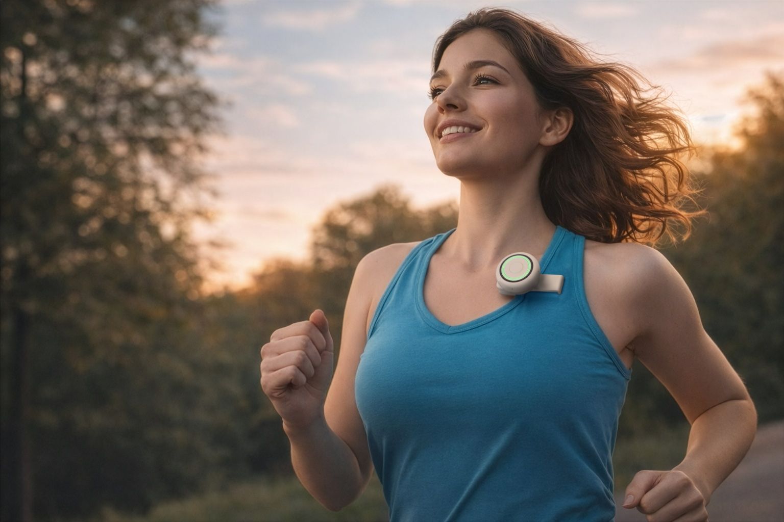 Woman jogging with Connection device