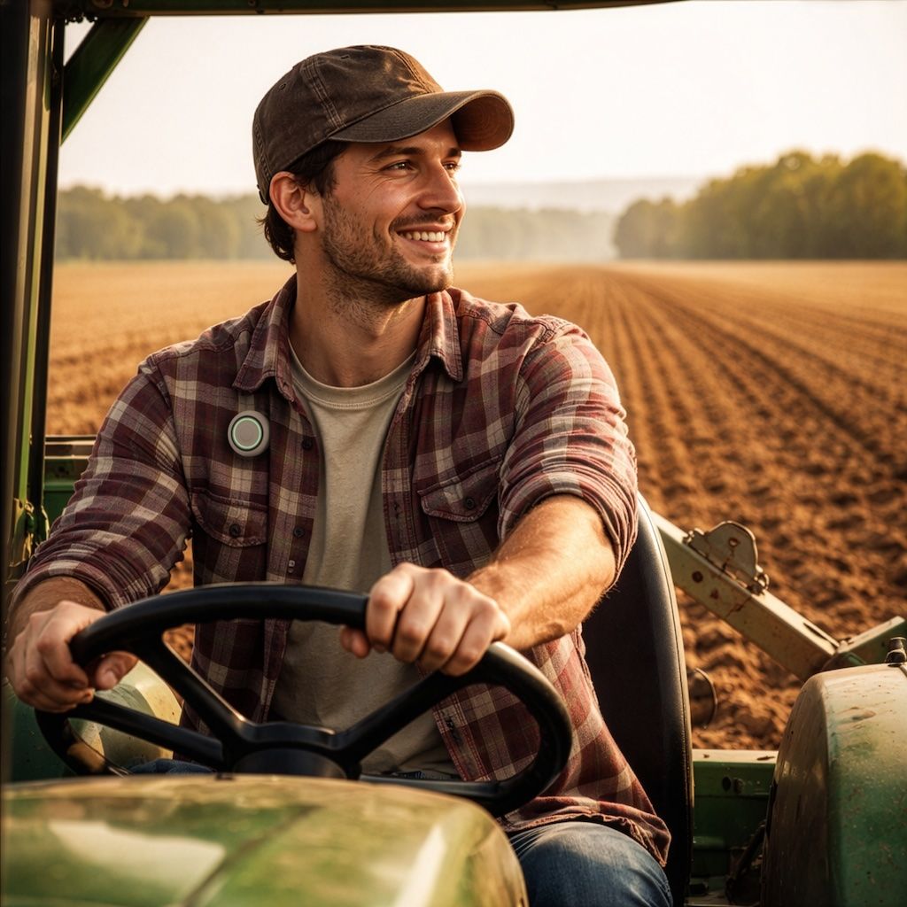 Farmer using badge in the field