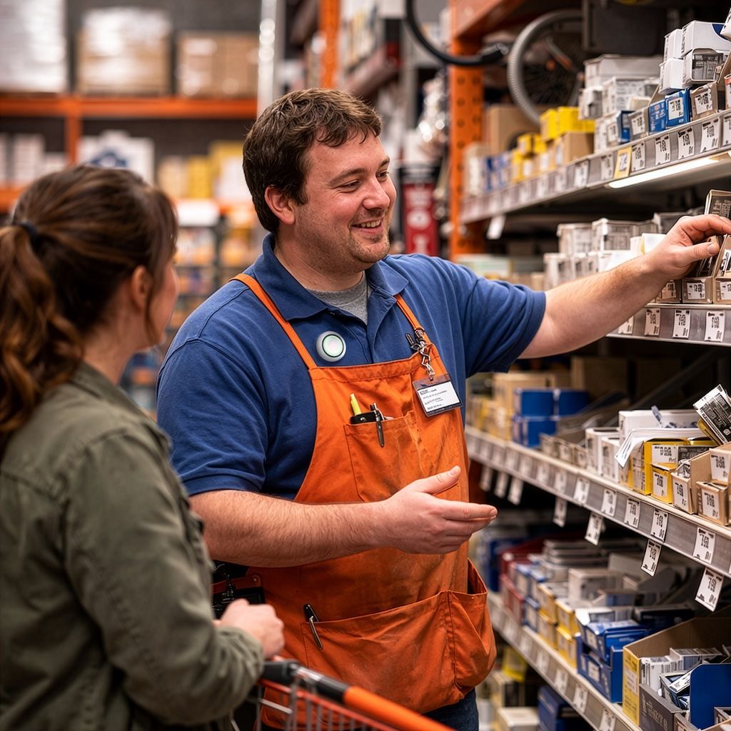 Retail associate using badge